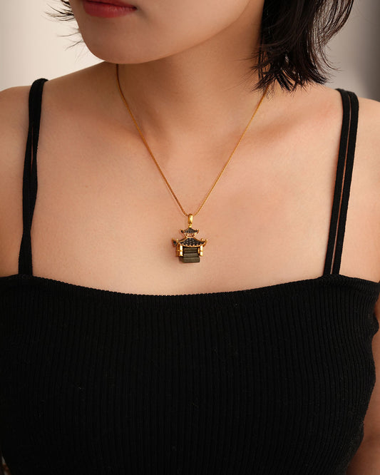 Vinaya Eastern Tower Necklace - Black • Gold Sheen