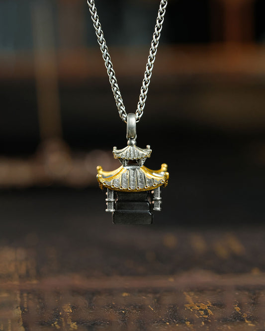 Vinaya Eastern Tower Necklace - Black • Silver Sheen
