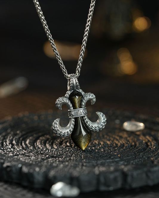 Marga Eastern Fleur-de-Lis Necklace - Black • Gold Sheen