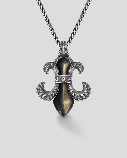 Marga Eastern Fleur-de-Lis Necklace - Black • Gold Sheen