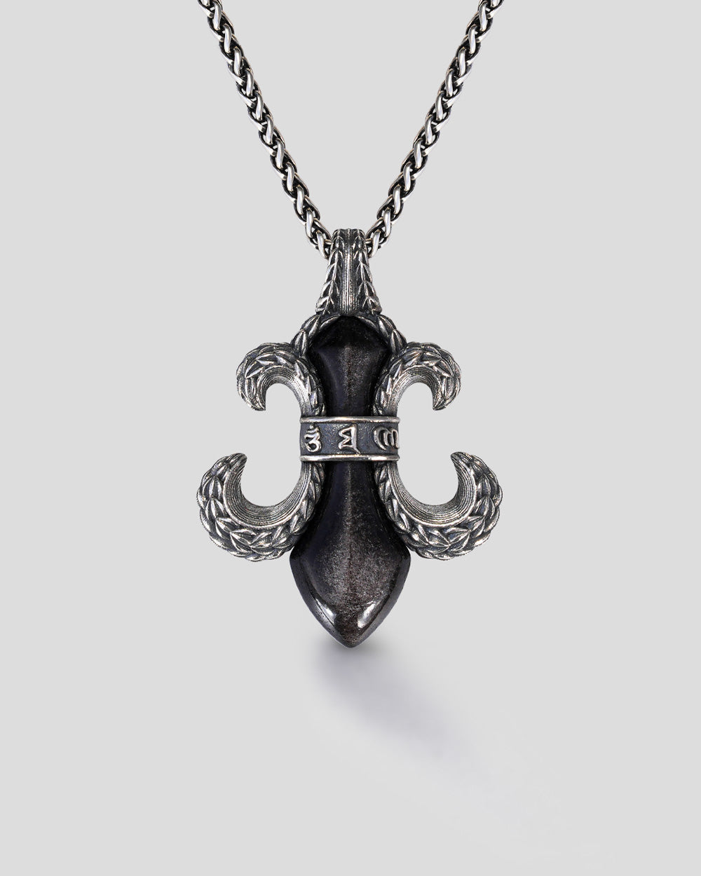 Marga Eastern Fleur-de-Lis Necklace - Black • Silver Sheen