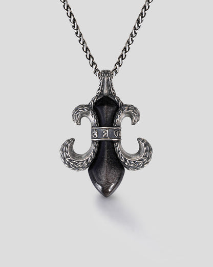 Marga Eastern Fleur-de-Lis Necklace - Black • Silver Sheen
