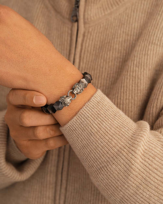 Samsara Eastern Six Realms Bracelet - Black • Silver Sheen, Lion