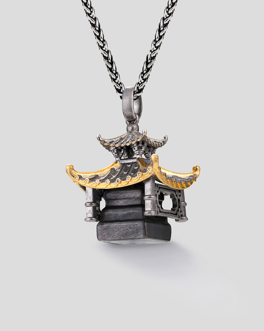 Vinaya Eastern Tower Necklace - Black • Silver Sheen
