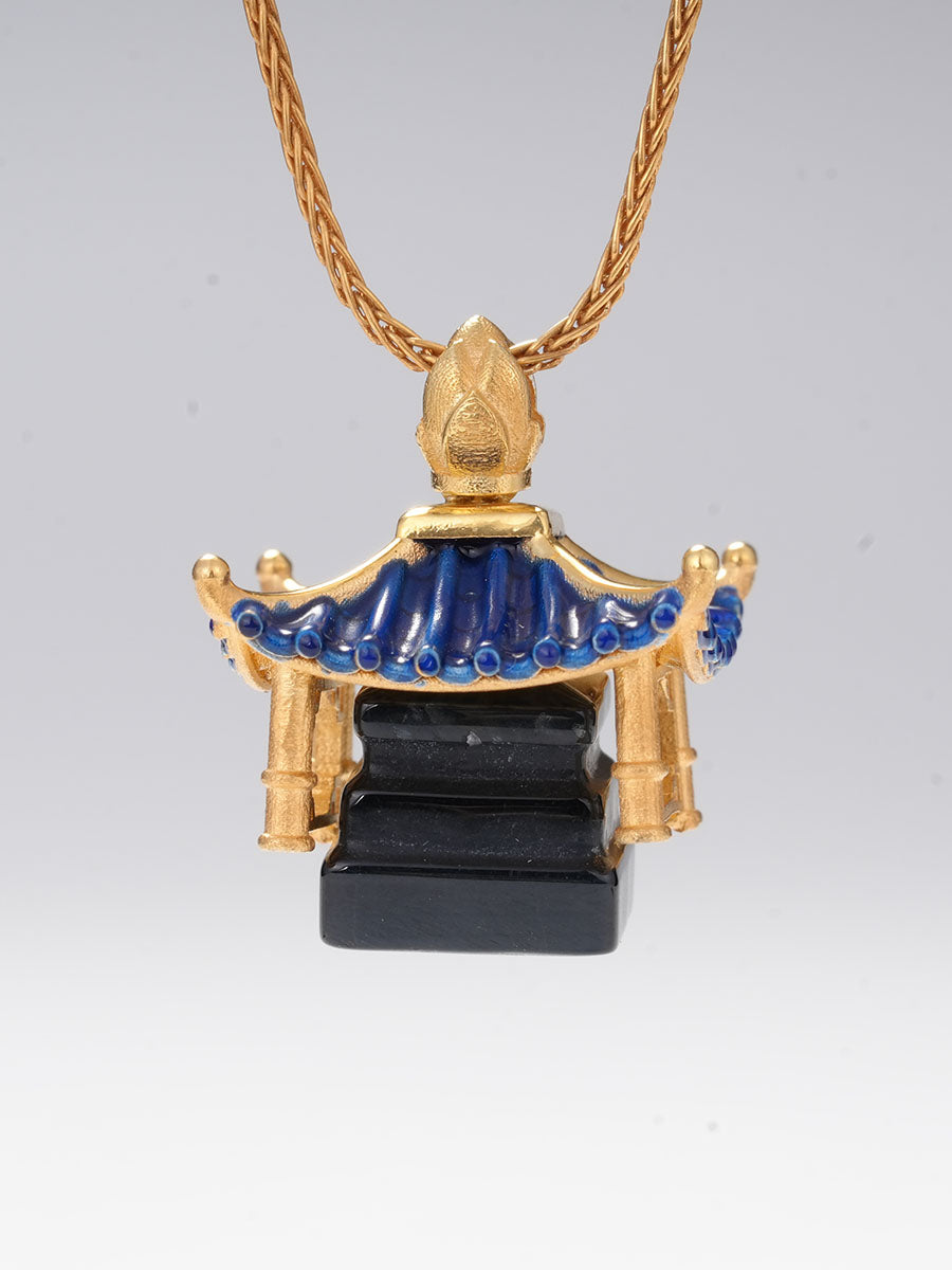 Vinaya Sacred Temple Necklace - Cyan Blue/Gold