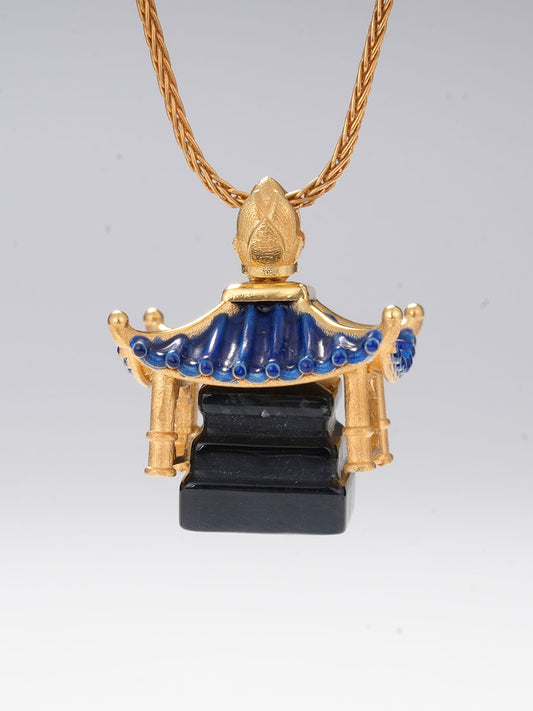 Vinaya Sacred Temple Necklace - Cyan Blue/Gold