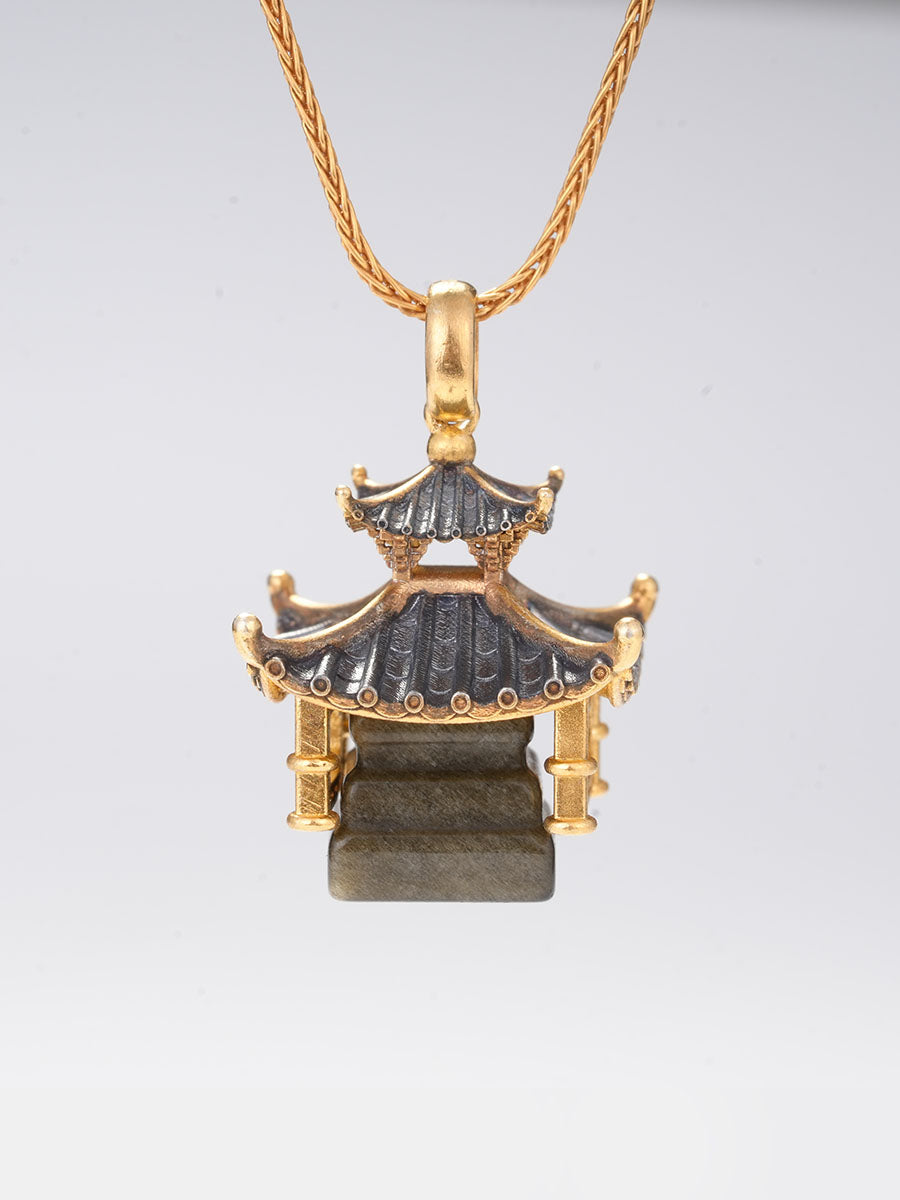 Vinaya Sacred Tower Necklace - Harvest Gold/Black