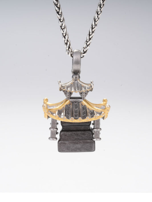 Vinaya Sacred Tower Necklace - Vailed Silver/Black